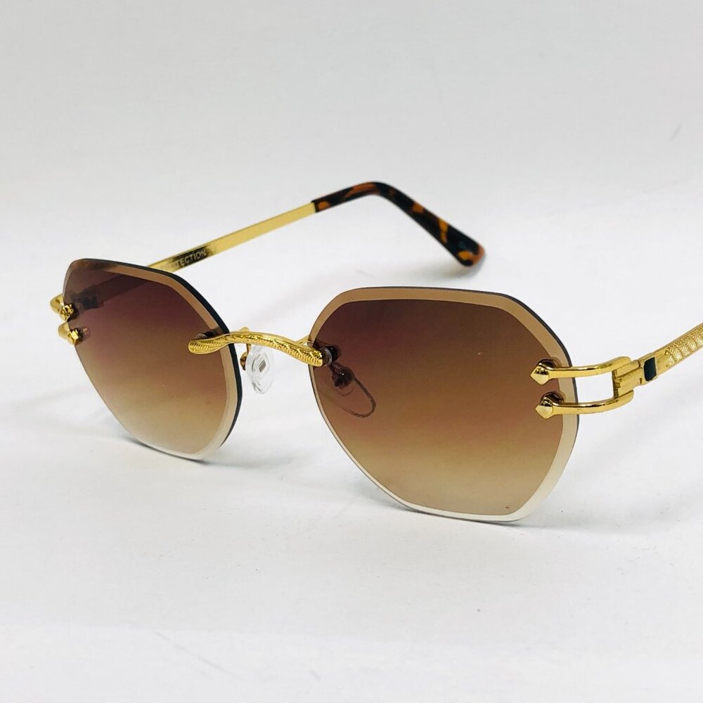Men Sunglasses Brown Lens Square Gold Frame Street Wear Light‎ Weight Lentes New